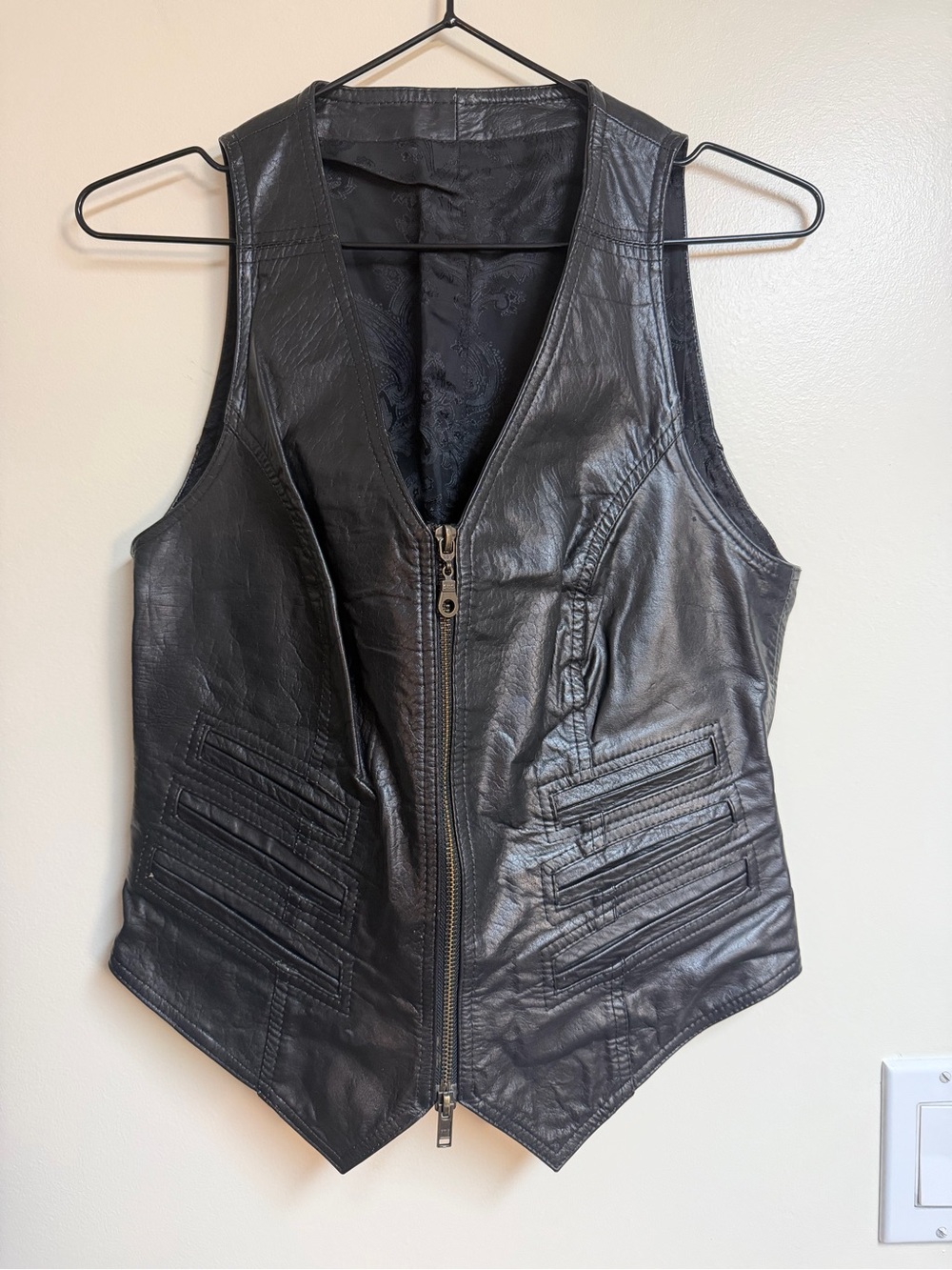 Vintage Black Leather Zip-Front Women's Vest